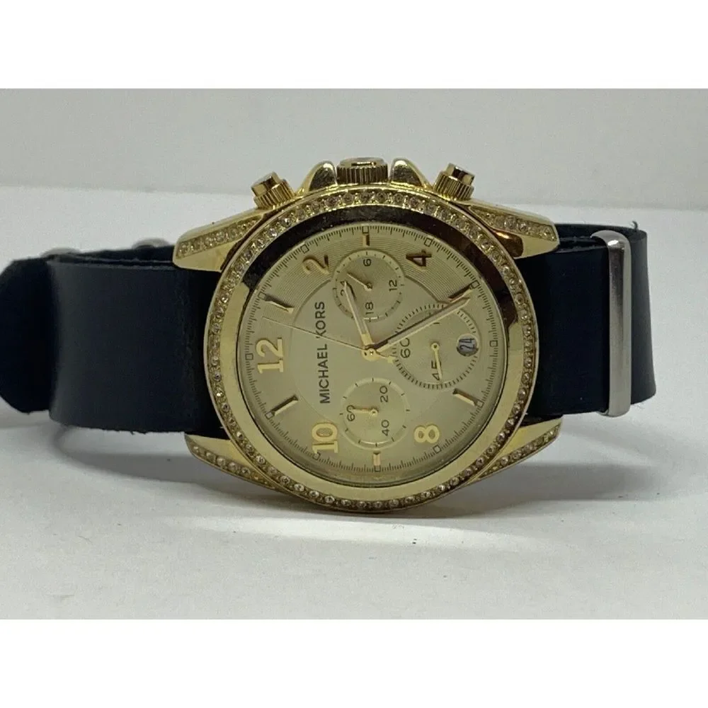Michael Kors MK5166 Unisex Black Leather Analog Dial Quartz Wrist Watch GE332